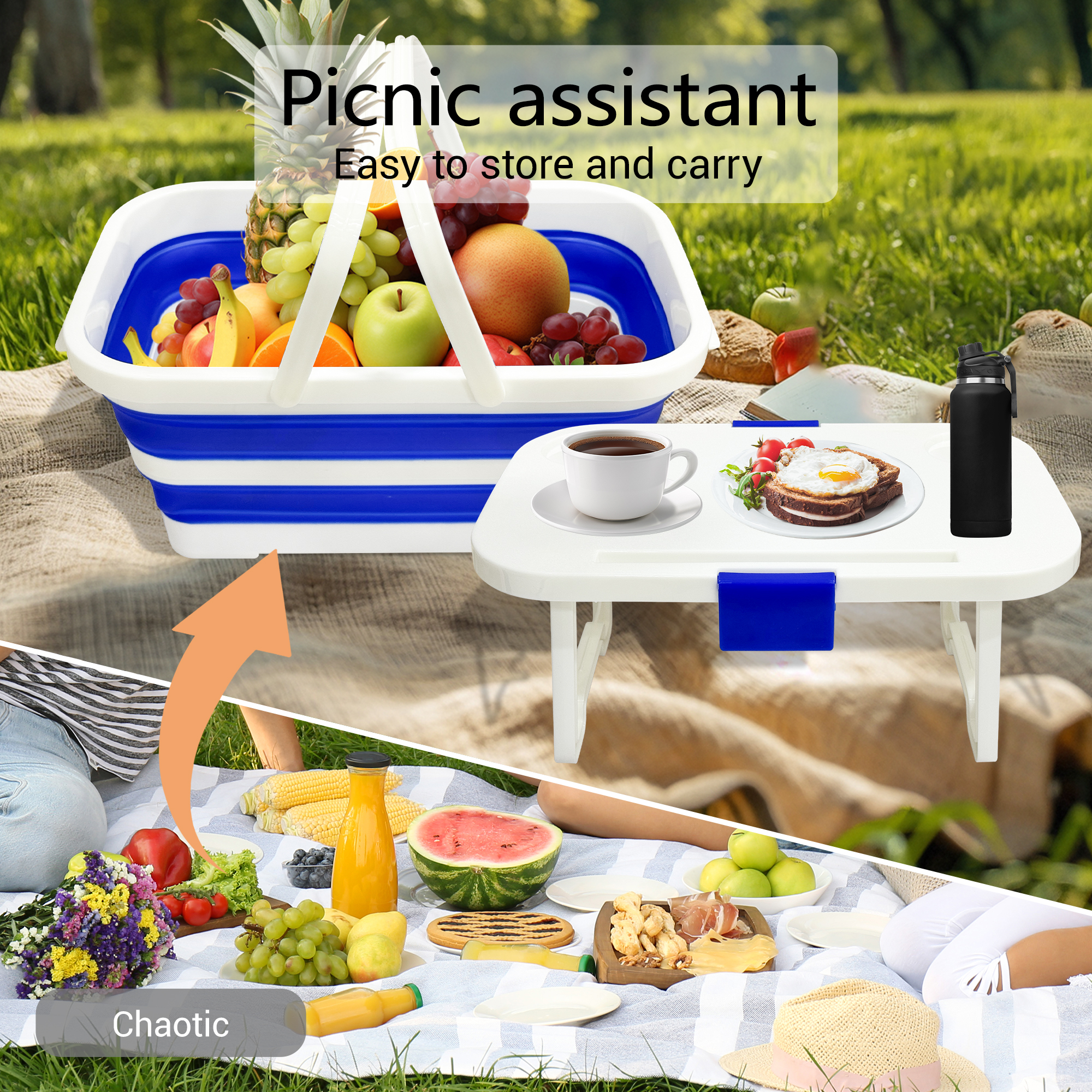 Picnic basket open and folded - product size about 48 cm