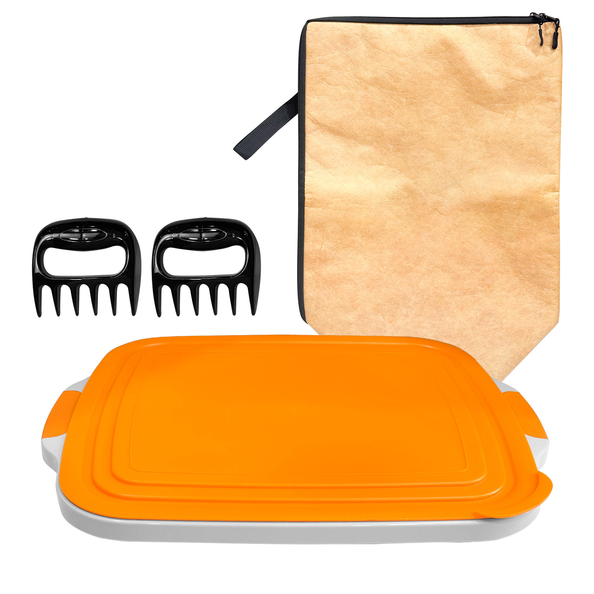 Ensemble de préparation BBQ pliable 16L avec sac isotherme et griffes à viande (Orange)
